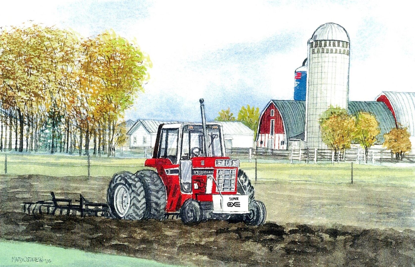 FARM WITH TRACTOR PAINTING